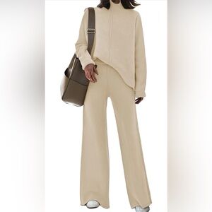 Elegant Cream Wide-Leg Pants set